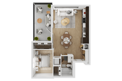 Floor plan for 1 bed, 1 bath, 583 sqft